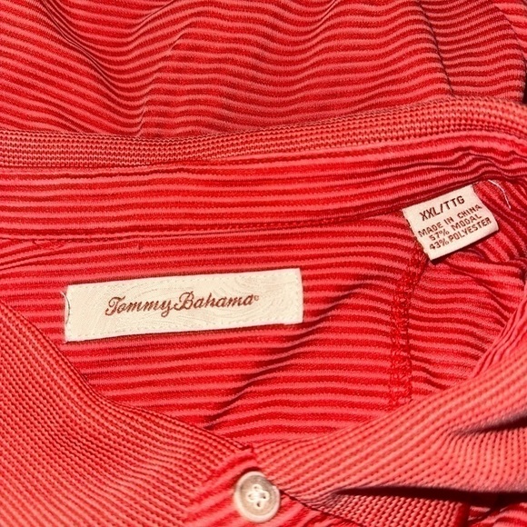 Men’s used size XXL 2XL Tommy Bahama polo shirt polyester stripe - Picture 2 of 3